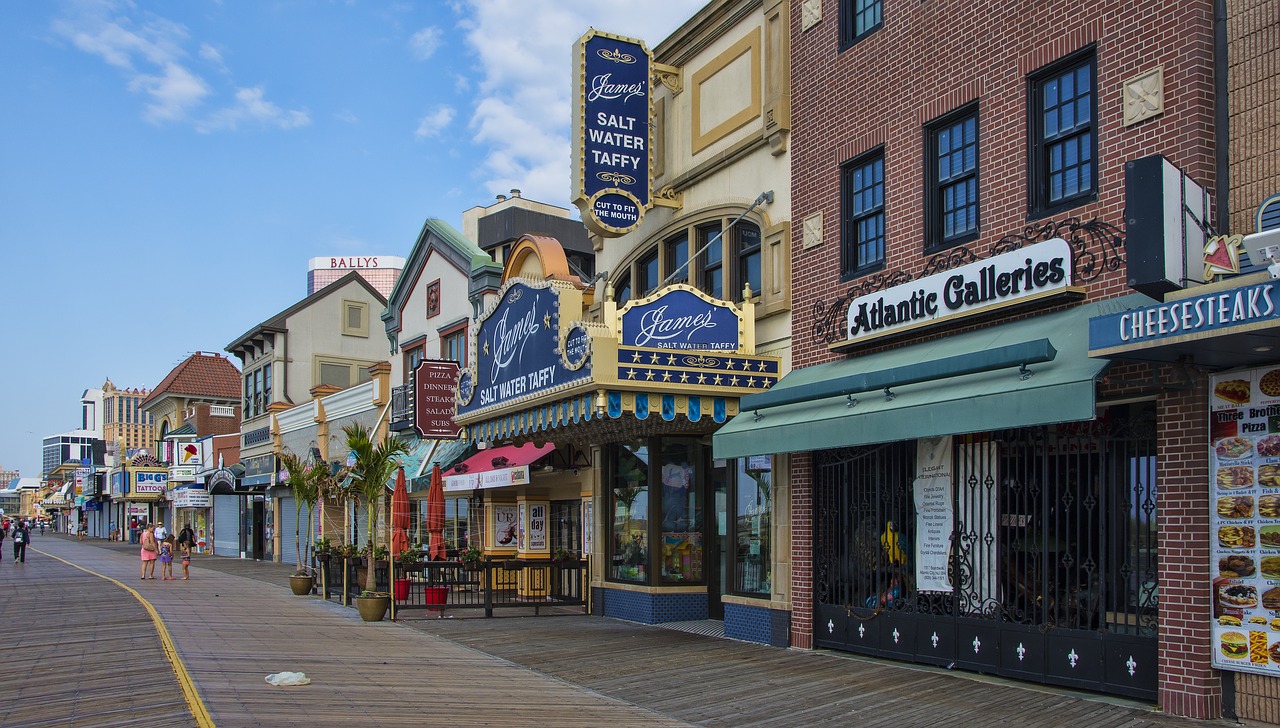 Different shops along the Atlantic City boardwalk